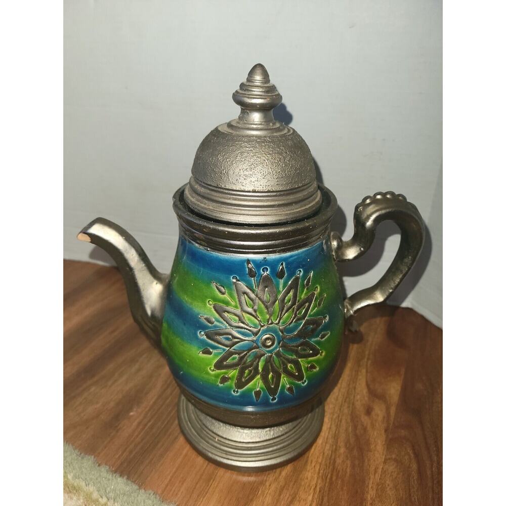 Vintage mid century Rosenthal Netter Blue Green Atomic Starburst Tea Coffee Pot